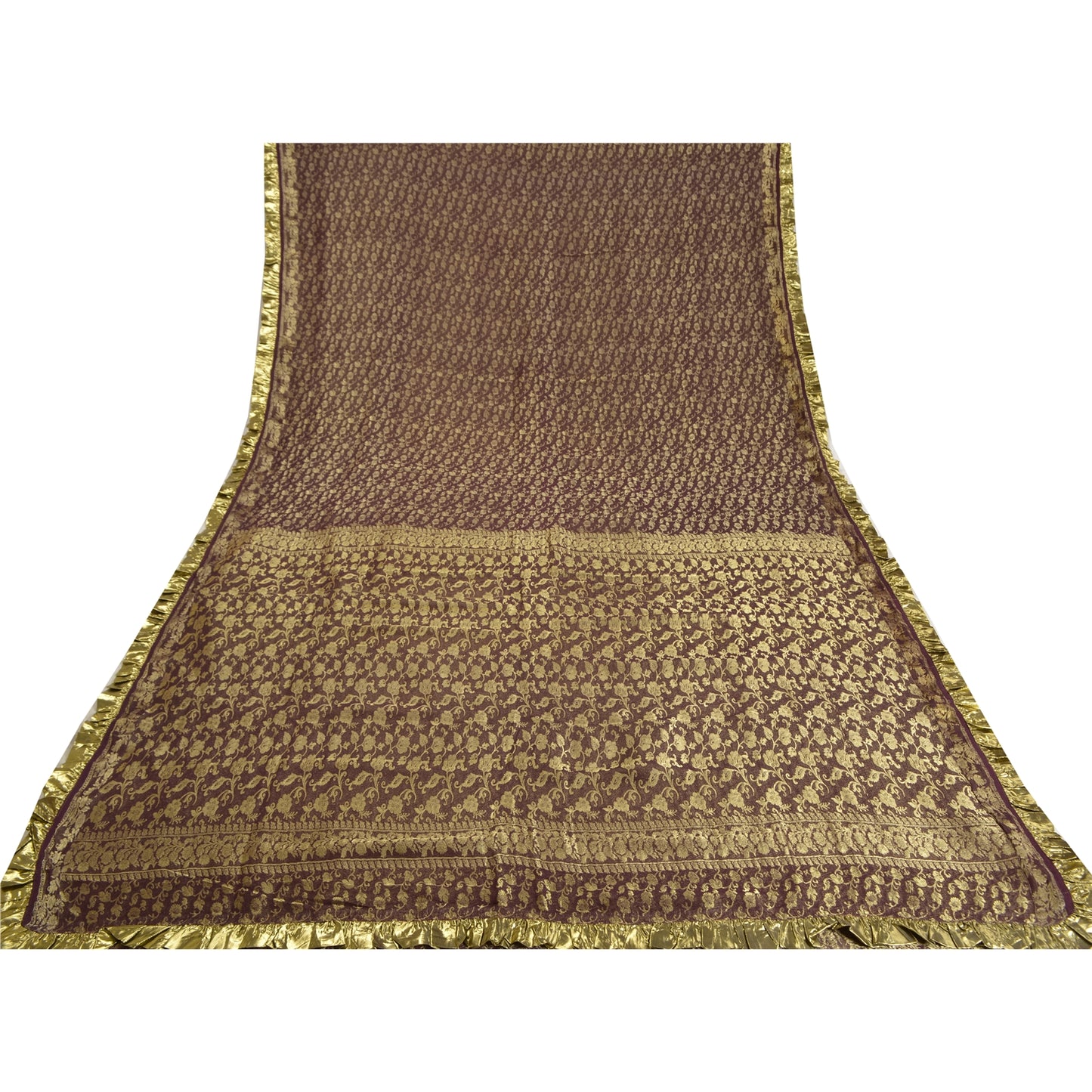 Sanskriti Vintage Purple Sarees Pure Silk Woven Brocade/Banarasi Sari Sustainable Fabric