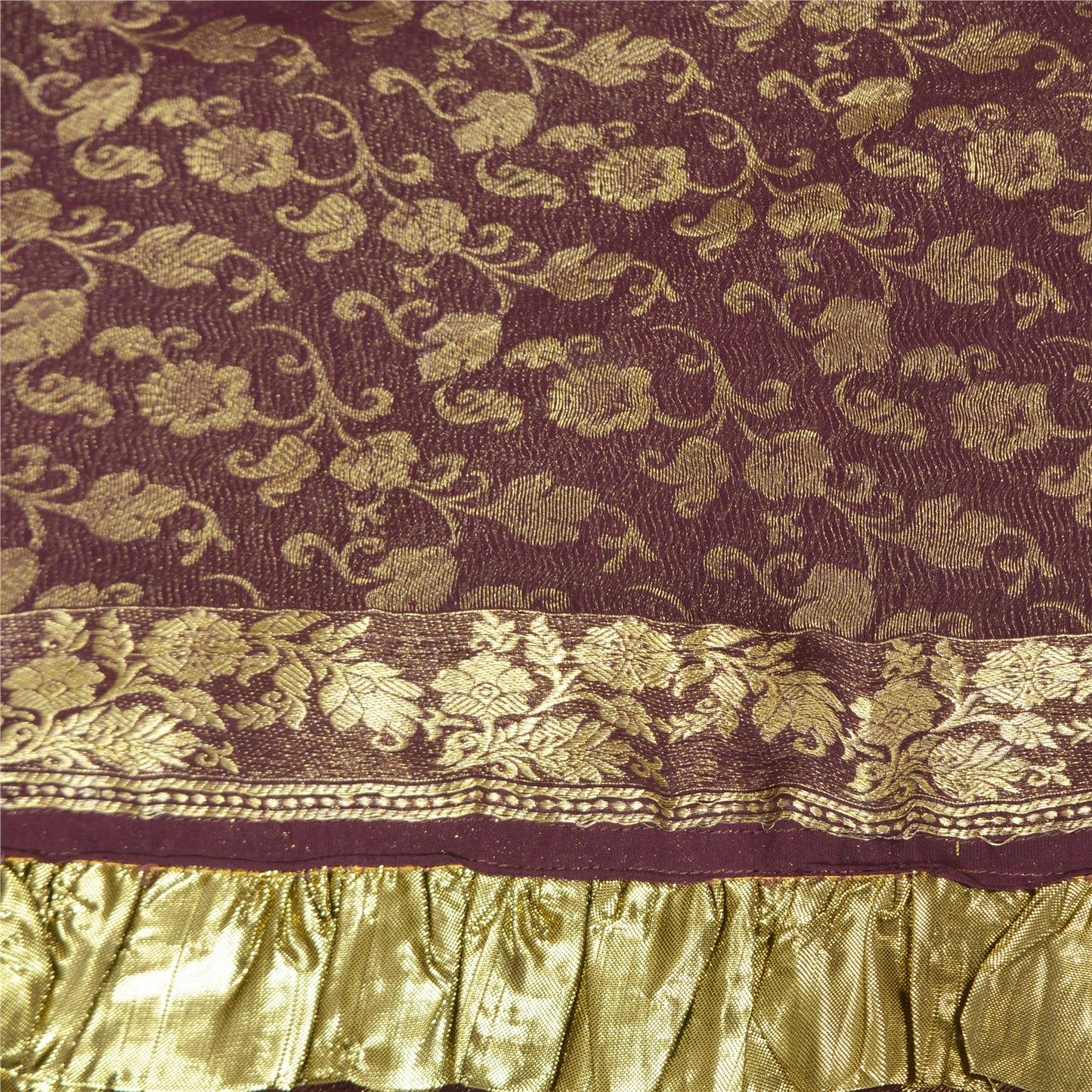 Sanskriti Vintage Purple Sarees Pure Silk Woven Brocade/Banarasi Sari Sustainable Fabric
