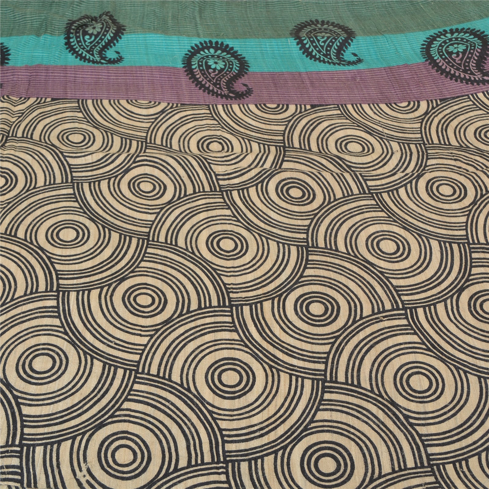 Sanskriti Vintage Saree 100% Pure Handloom Silk Indian Multicolor Hand Block Printed Sarees Abstract 5+Yd Fabric, Sewing Craft Supplies