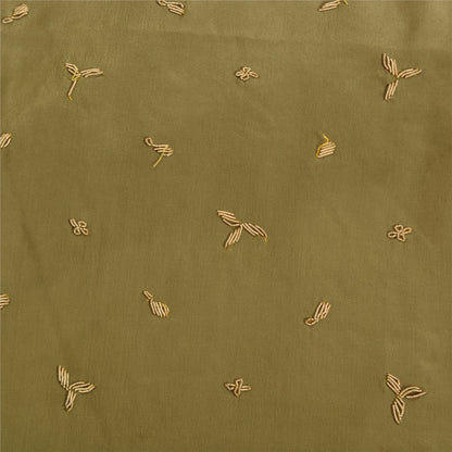 Sanskriti Vintage Green/Ivory Sarees Pure Crepe Silk Hand Beaded Sari Sustainable Fabric