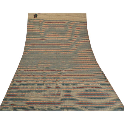 Sanskriti Vintage Elfenbens Sarees Ren Håndvævet Silke Broderet Vævet Sari Bæredygtigt Stof