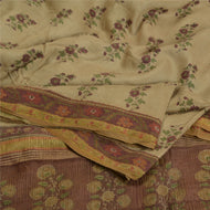 Sanskriti Vintage Cream Indian Sarees 100% Pure Silk Printed Woven Sari Fabric