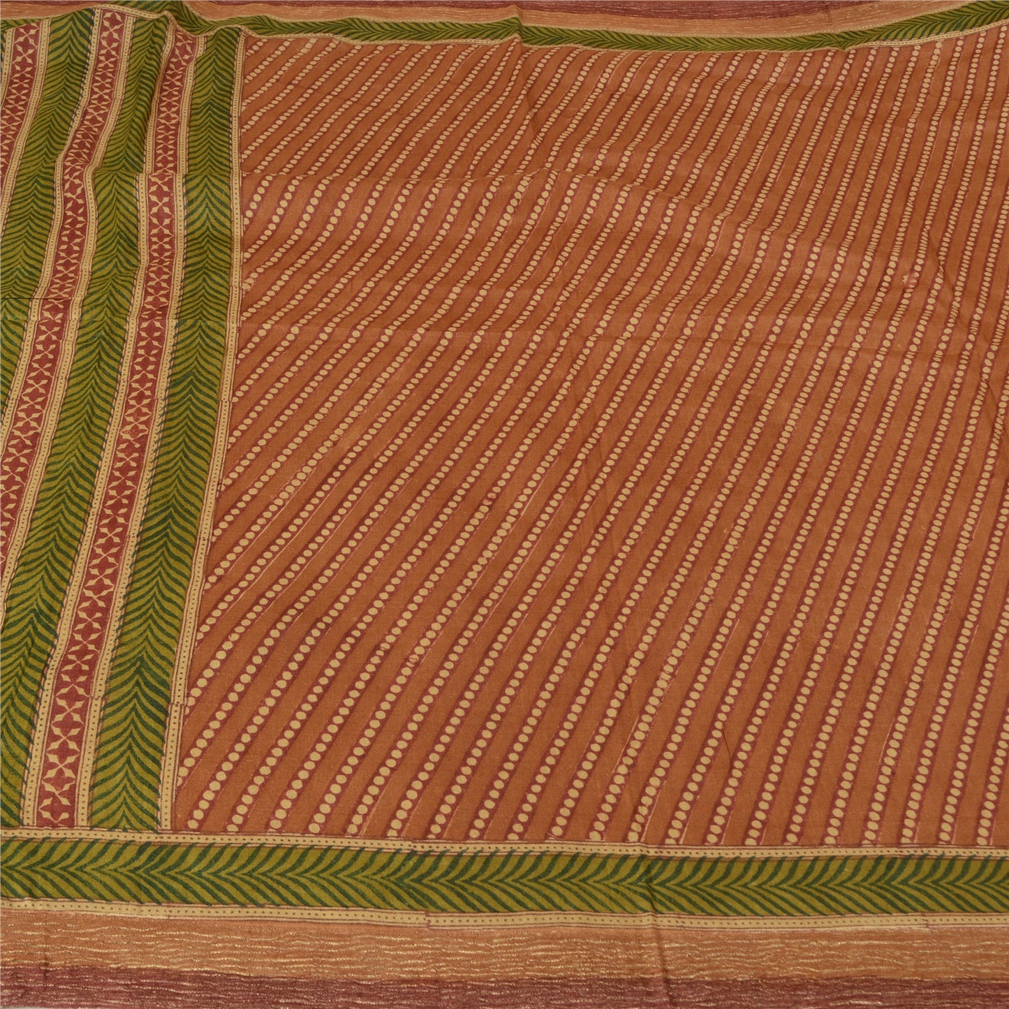 Sanskriti Vintage Brown Indian Sarees 100% Pure Silk Printed Sari 5 Yard Sustainable Fabric