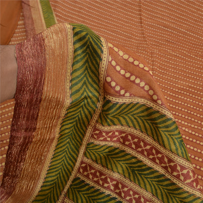 Sanskriti Vintage Brown Indian Sarees 100% Pure Silk Printed Sari 5 Yard Sustainable Fabric