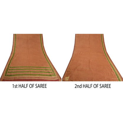 Sanskriti Vintage Brown Indian Sarees 100% Pure Silk Printed Sari 5 Yard Sustainable Fabric