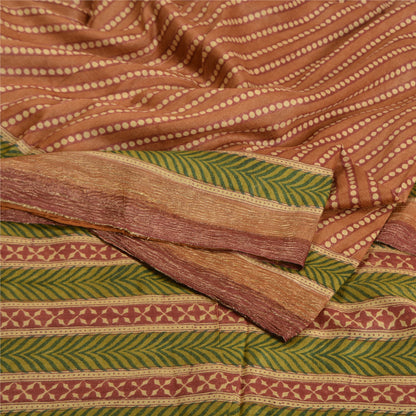 Sanskriti Vintage Brown Indian Sarees 100% Pure Silk Printed Sari 5 Yard Sustainable Fabric