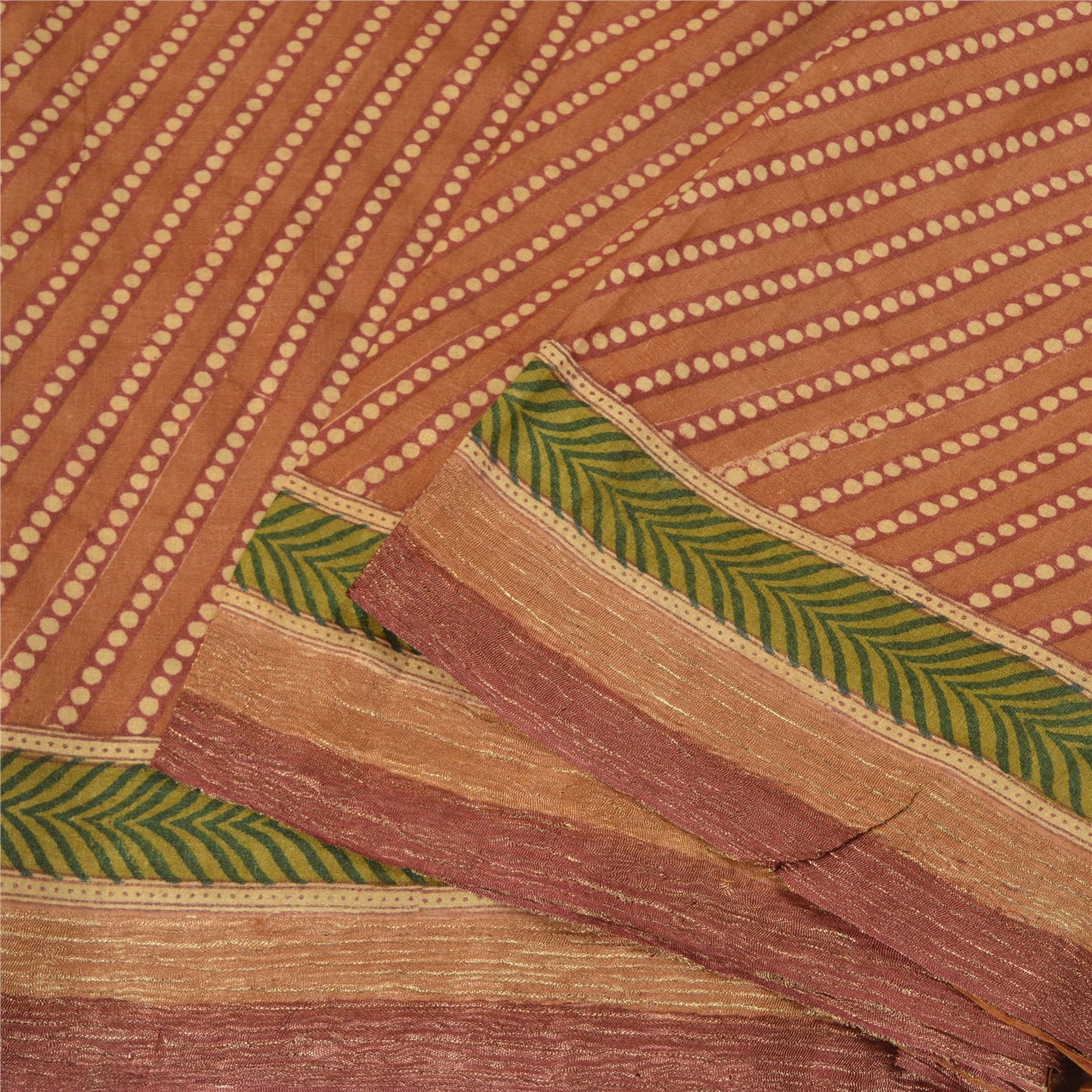 Sanskriti Vintage Brown Indian Sarees 100% Pure Silk Printed Sari 5 Yard Sustainable Fabric