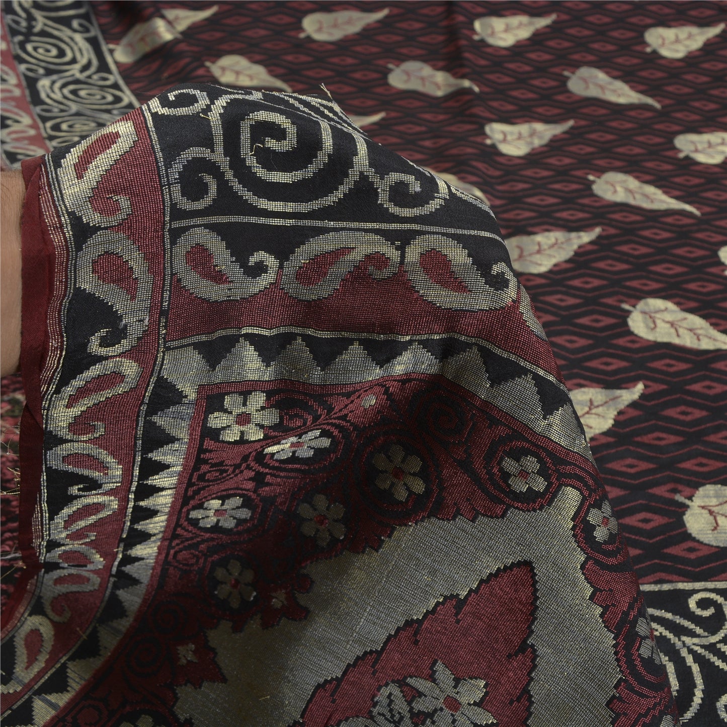 Sanskriti Vintage Black Indian Sarees 100% Pure Silk Woven Premium Sari Sustainable Fabric