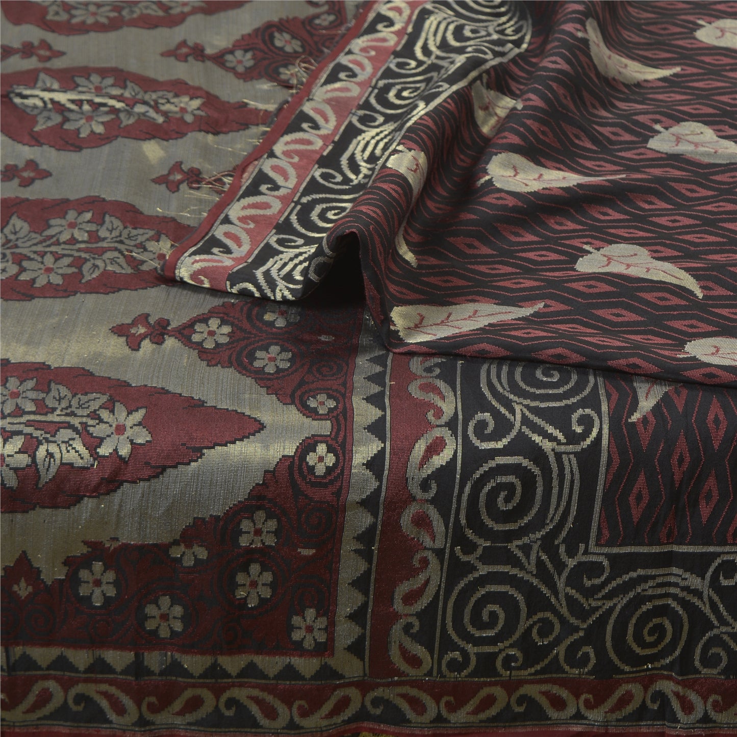 Sanskriti Vintage Black Indian Sarees 100% Pure Silk Woven Premium Sari Sustainable Fabric