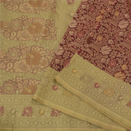 Sanskriti Vintage Dark Red/Green Sarees Pure Silk Woven Premium Sari Fabric
