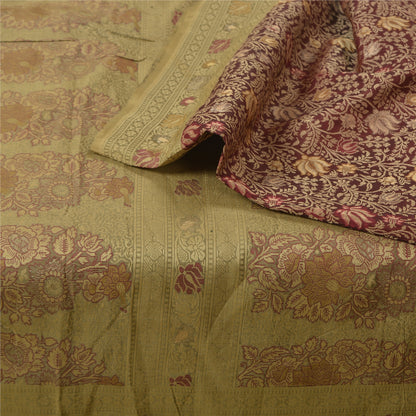 Sanskriti Vintage Dark Red/Green Sarees Pure Silk Woven Premium Sari Sustainable Fabric