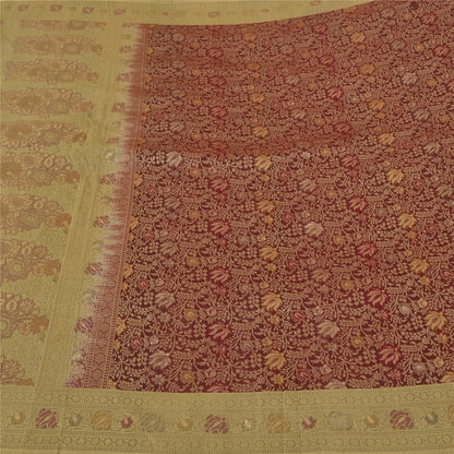Sanskriti Vintage Dark Red/Green Sarees Pure Silk Woven Premium Sari Sustainable Fabric