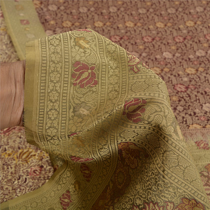 Sanskriti Vintage Dark Red/Green Sarees Pure Silk Woven Premium Sari Sustainable Fabric