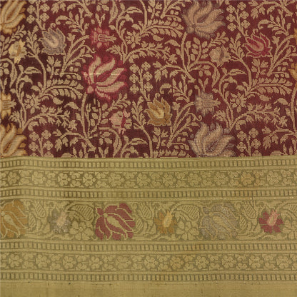 Sanskriti Vintage Dark Red/Green Sarees Pure Silk Woven Premium Sari Sustainable Fabric