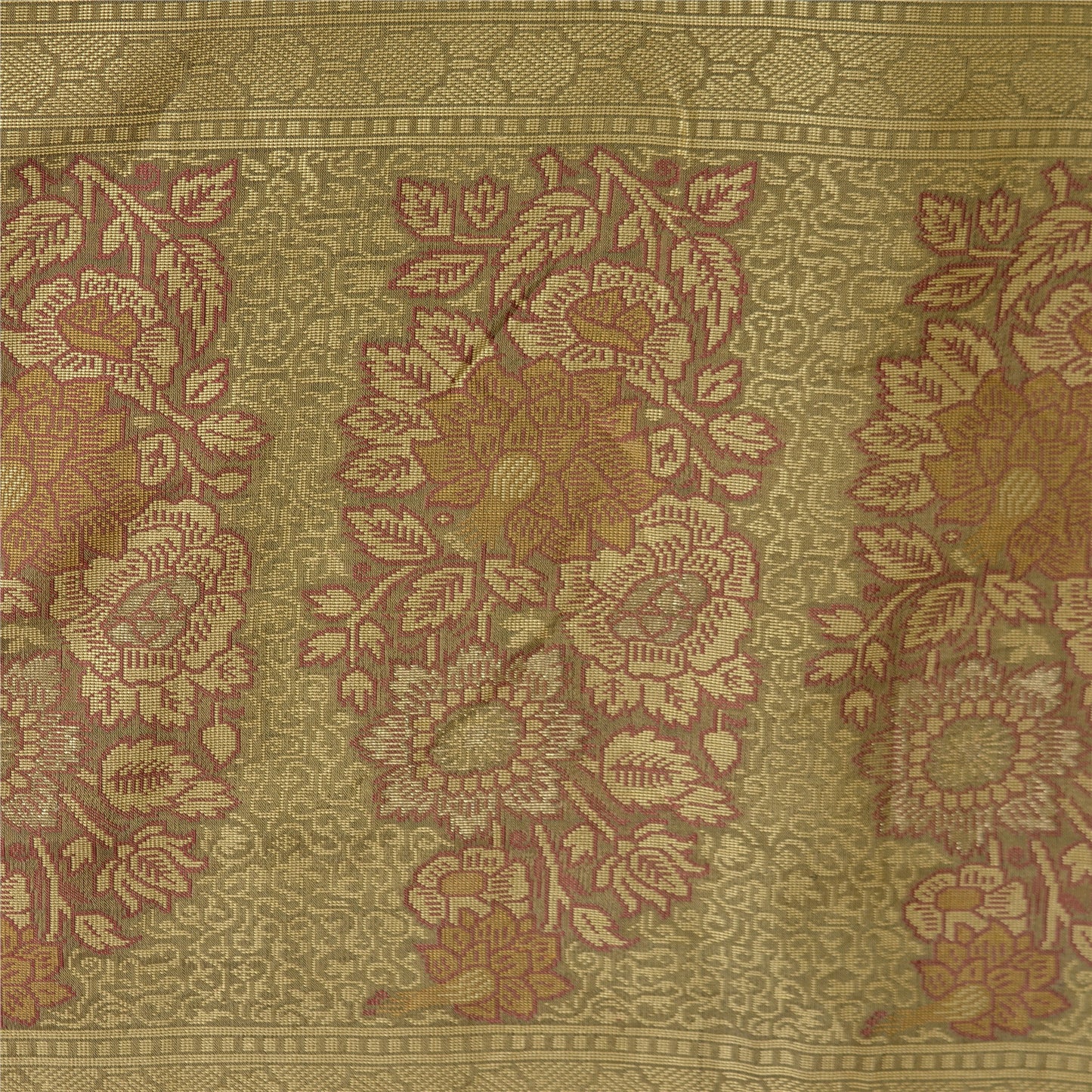 Sanskriti Vintage Dark Red/Green Sarees Pure Silk Woven Premium Sari Sustainable Fabric