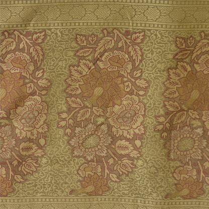 Sanskriti Vintage Dark Red/Green Sarees Pure Silk Woven Premium Sari Sustainable Fabric