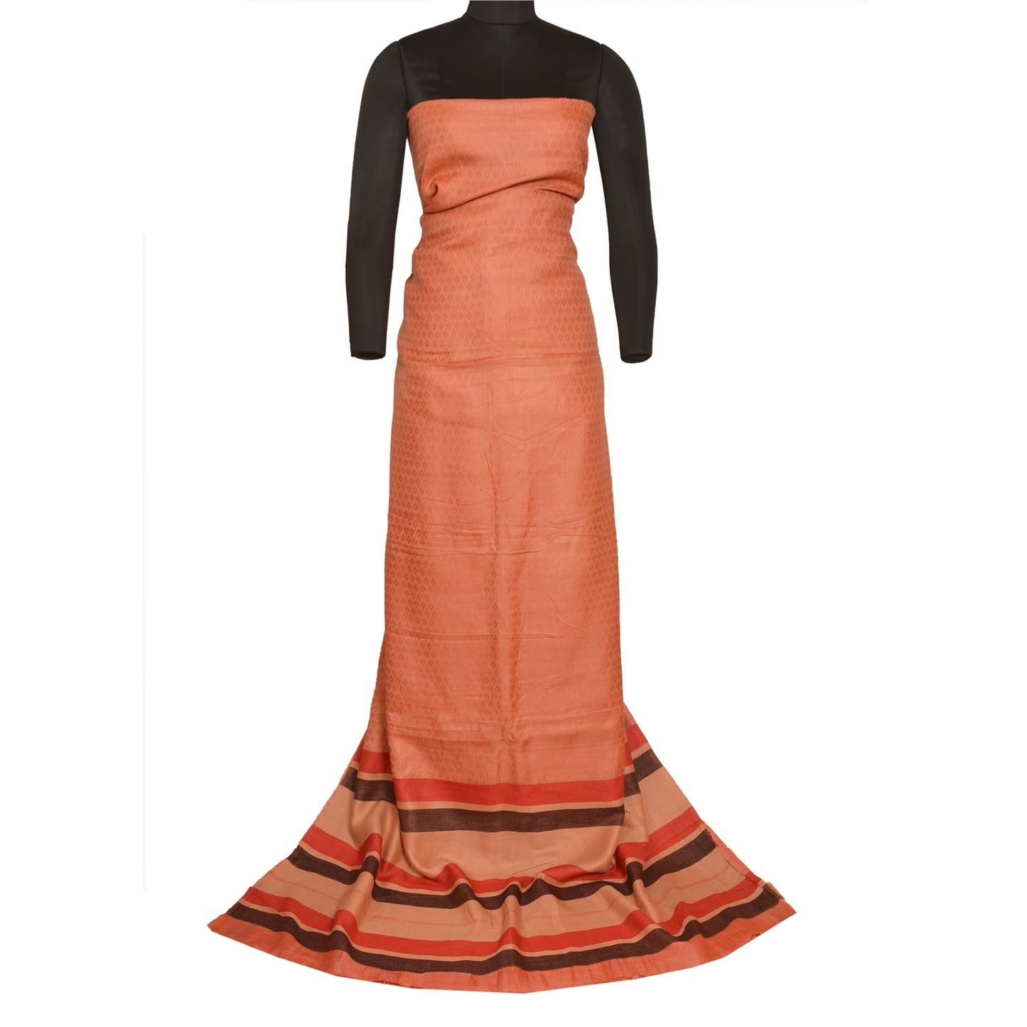 Sanskriti Vintage ferskenfarvede indiske sarier i ren silkevævet premium sari, 5 yard bæredygtigt stof