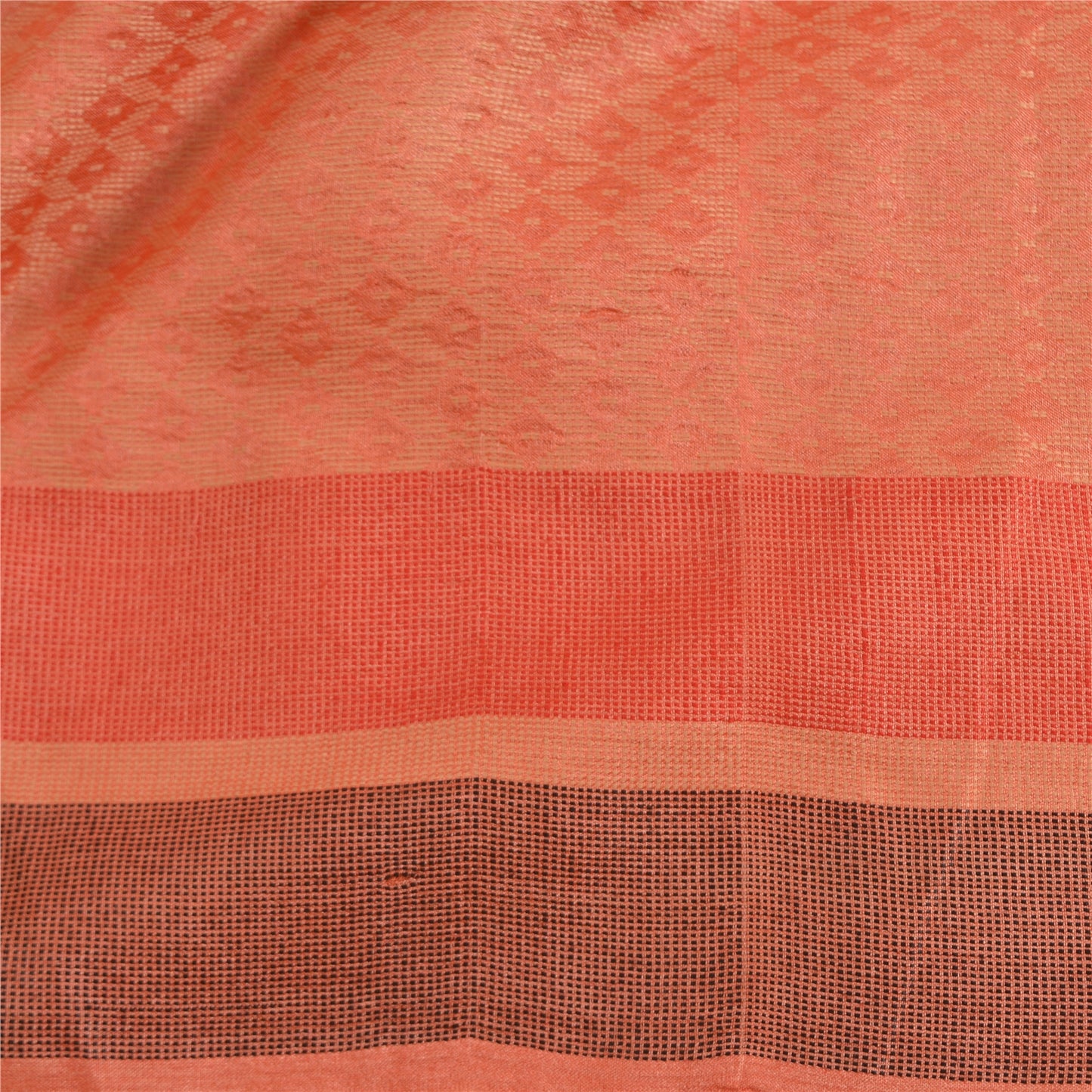 Sanskriti Vintage ferskenfarvede indiske sarier i ren silkevævet premium sari, 5 yard bæredygtigt stof