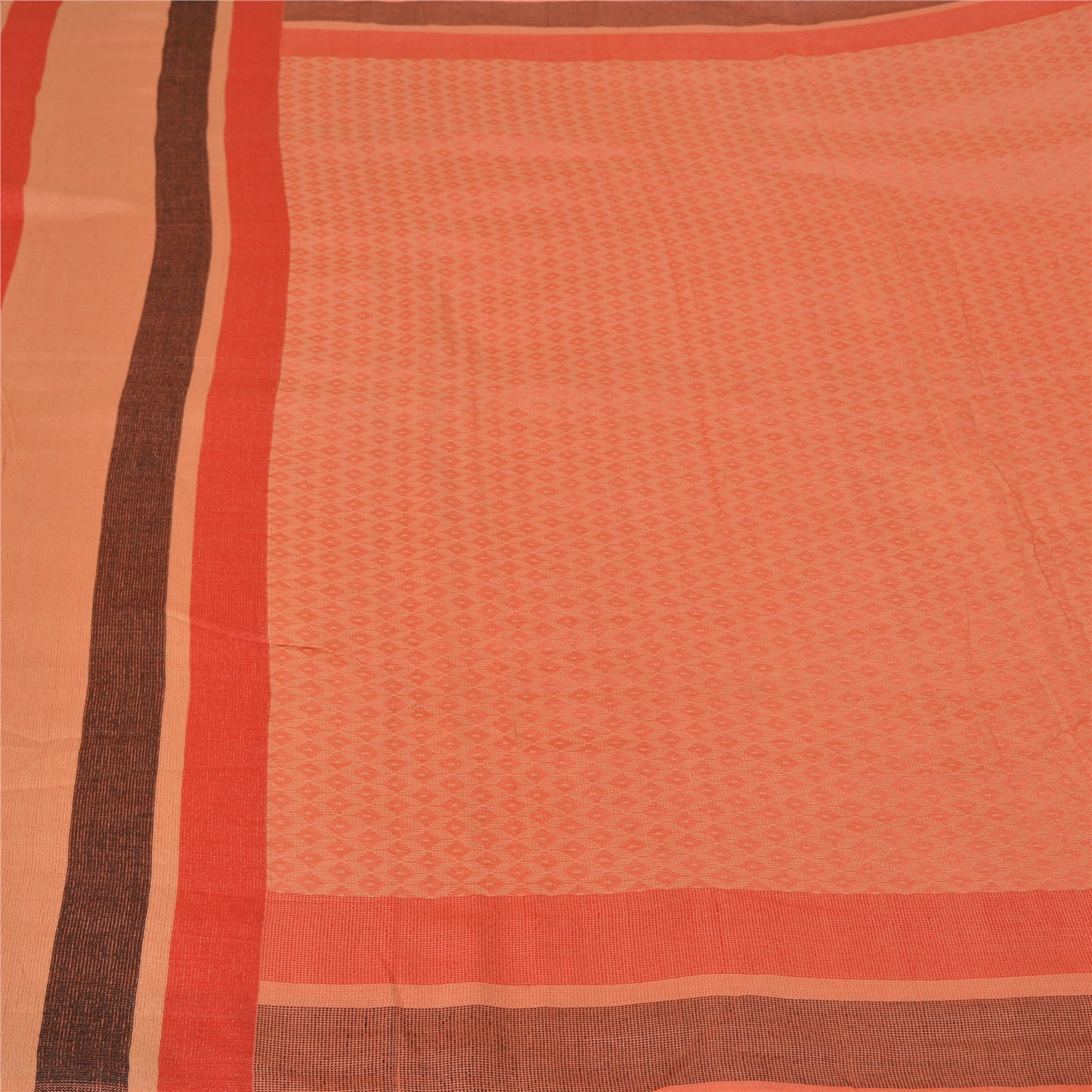 Sanskriti Vintage ferskenfarvede indiske sarier i ren silkevævet premium sari, 5 yard bæredygtigt stof