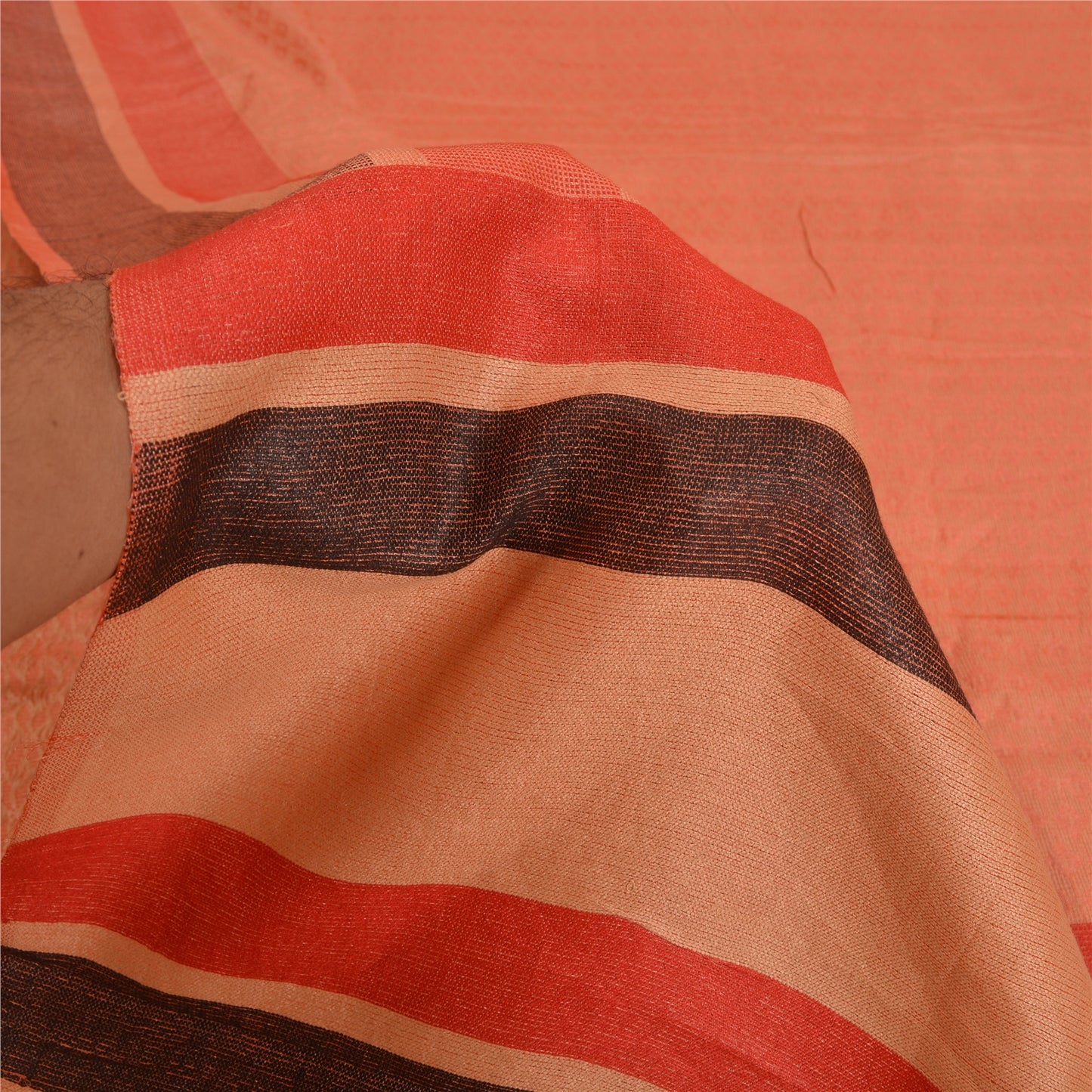 Sanskriti Vintage ferskenfarvede indiske sarier i ren silkevævet premium sari, 5 yard bæredygtigt stof