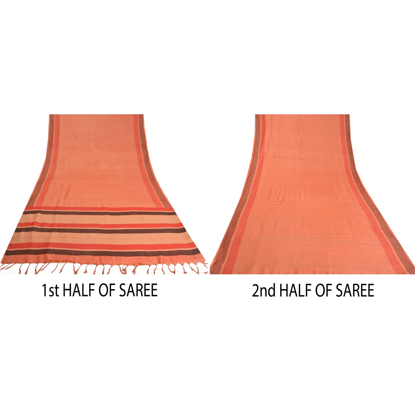 Sanskriti Vintage ferskenfarvede indiske sarier i ren silkevævet premium sari, 5 yard bæredygtigt stof