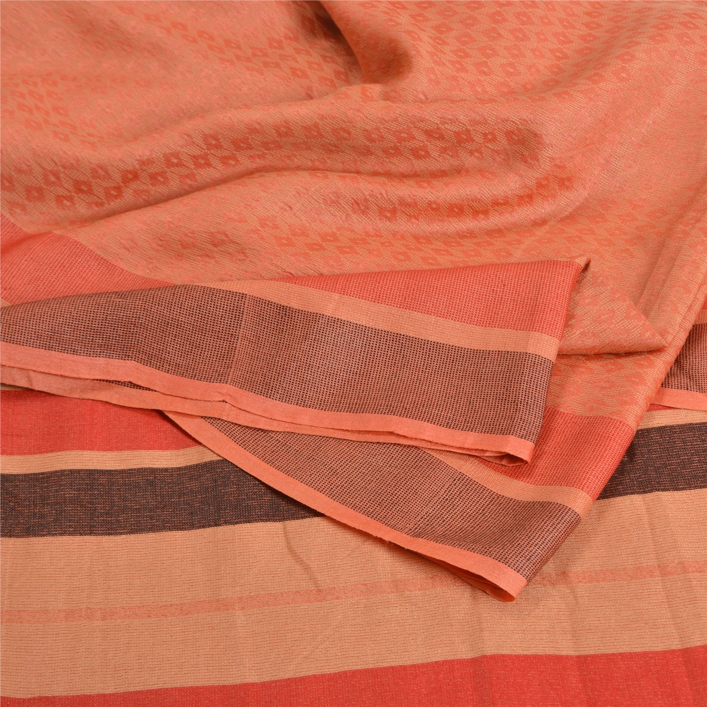 Sanskriti Vintage ferskenfarvede indiske sarier i ren silkevævet premium sari, 5 yard bæredygtigt stof