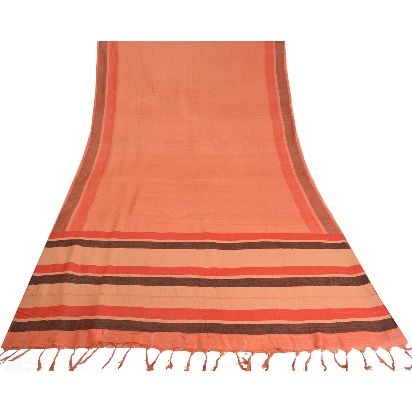 Sanskriti Vintage ferskenfarvede indiske sarier i ren silkevævet premium sari, 5 yard bæredygtigt stof