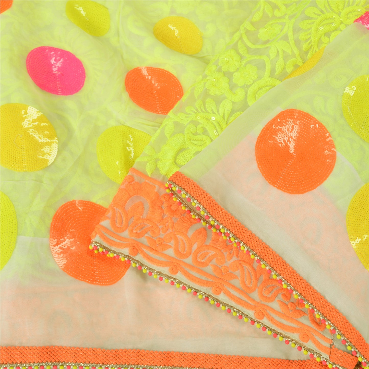 Sanskriti Vintage Cream Indian Sarees Blend Georgette Hand Beaded Sari Sustainable Fabric