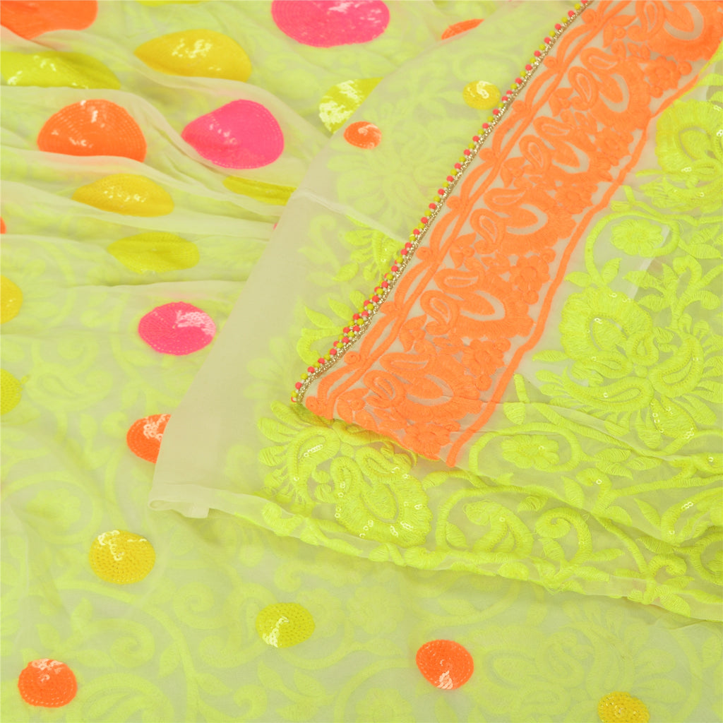 Sanskriti Vintage Cream Indian Sarees Blend Georgette Hand Beaded Sari Sustainable Fabric