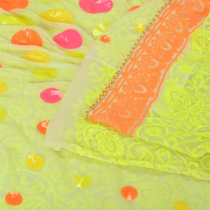 Sanskriti Vintage Cream Indian Sarees Blend Georgette Hand Beaded Sari Sustainable Fabric