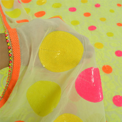 Sanskriti Vintage Cream Indian Sarees Blend Georgette Hand Beaded Sari Sustainable Fabric