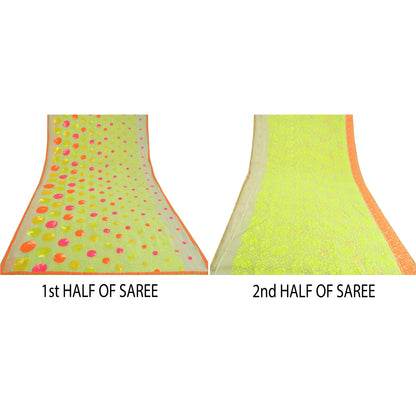 Sanskriti Vintage Cream Indian Sarees Blend Georgette Hand Beaded Sari Sustainable Fabric