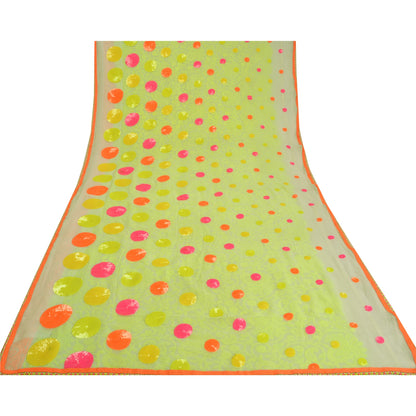 Sanskriti Vintage Cream Indian Sarees Blend Georgette Hand Beaded Sari Sustainable Fabric