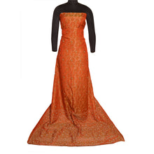 Load image into Gallery viewer, Sanskriti Vintage Orange Indian Sarees Pure Silk Hand Beaded Premium Sari Fabric
