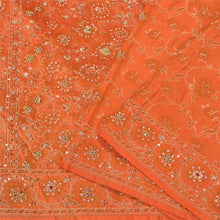 Load image into Gallery viewer, Sanskriti Vintage Orange Indian Sarees Pure Silk Hand Beaded Premium Sari Fabric
