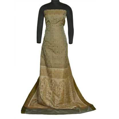 Sanskriti Vintage Grey Sarees 100% Pure Silk Woven Premium Sari Craft Sustainable Fabric