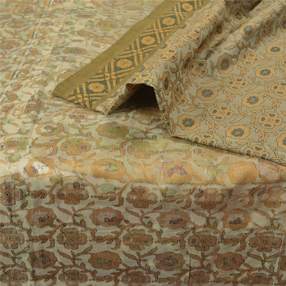 Sanskriti Vintage Grey Sarees 100% Pure Silk Woven Premium Sari Craft Sustainable Fabric