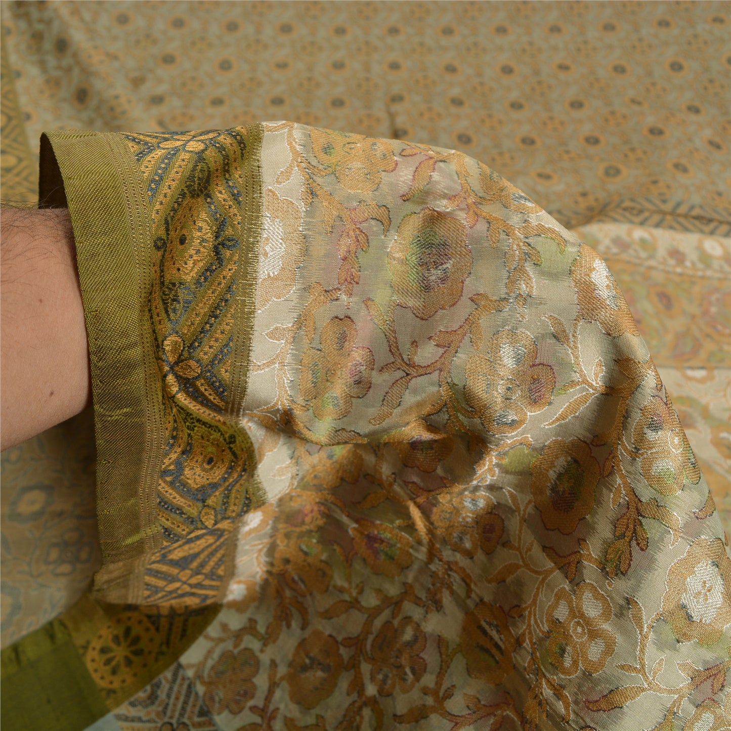 Sanskriti Vintage Grey Sarees 100% Pure Silk Woven Premium Sari Craft Sustainable Fabric