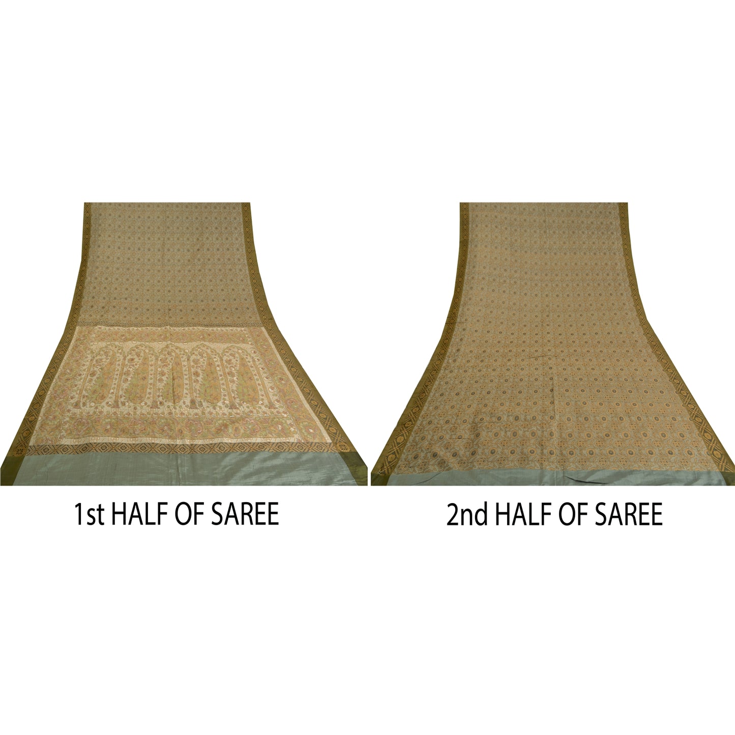 Sanskriti Vintage Grey Sarees 100% Pure Silk Woven Premium Sari Craft Sustainable Fabric