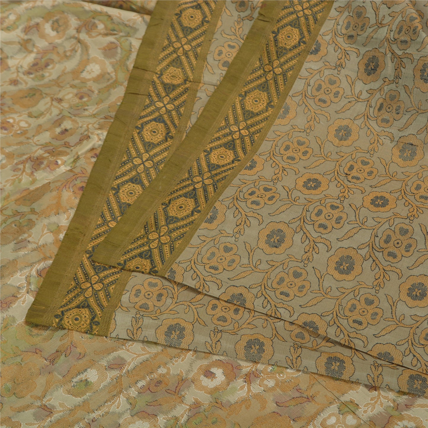 Sanskriti Vintage Grey Sarees 100% Pure Silk Woven Premium Sari Craft Sustainable Fabric