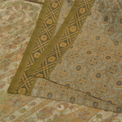 Sanskriti Vintage Grey Sarees 100% Pure Silk Woven Premium Sari Craft Sustainable Fabric