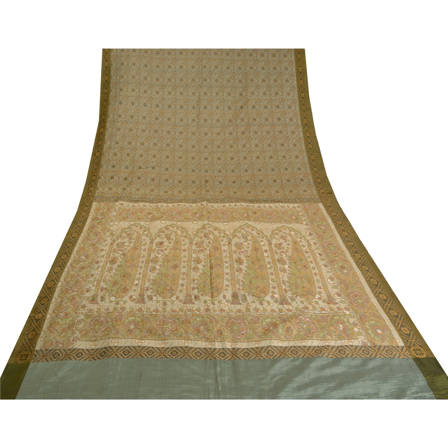 Sanskriti Vintage Grey Sarees 100% Pure Silk Woven Premium Sari Craft Sustainable Fabric