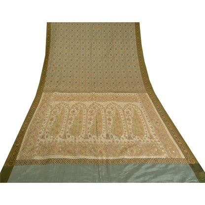 Sanskriti Vintage Grey Sarees 100% Pure Silk Woven Premium Sari Craft Sustainable Fabric