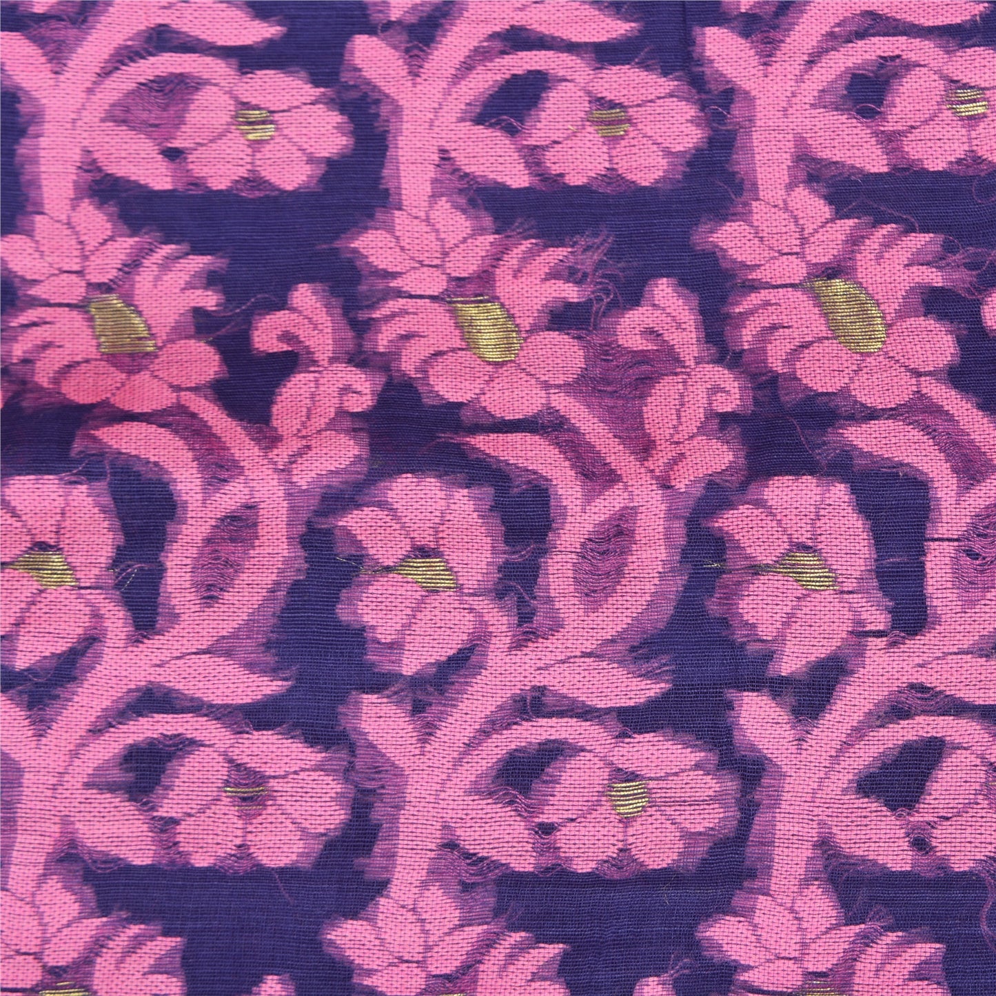 Sanskriti Vintage Blue Indian Sarees Cotton Hand- Woven Sari 5 Yard Sustainable Fabric