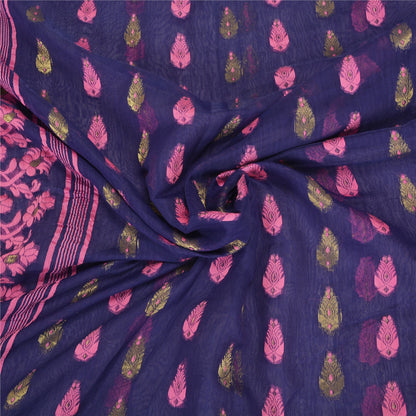 Sanskriti Vintage Blue Indian Sarees Cotton Hand- Woven Sari 5 Yard Sustainable Fabric