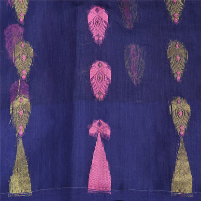 Sanskriti Vintage Blue Indian Sarees Cotton Hand- Woven Sari 5 Yard Sustainable Fabric