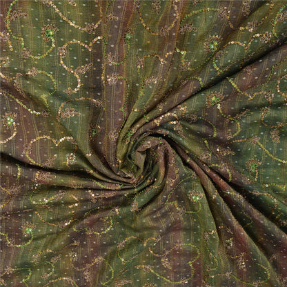 Sanskriti Vintage Green Sarees Pure Silk Hand Beaded Woven Sari Tie-Dye Sustainable Fabric