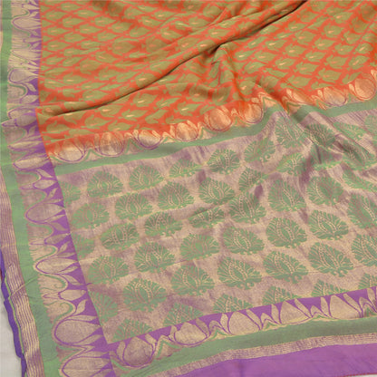 Sanskriti Vintage Peach/Purple Sarees Pure Silk Woven Premium Sari Sustainable Fabric