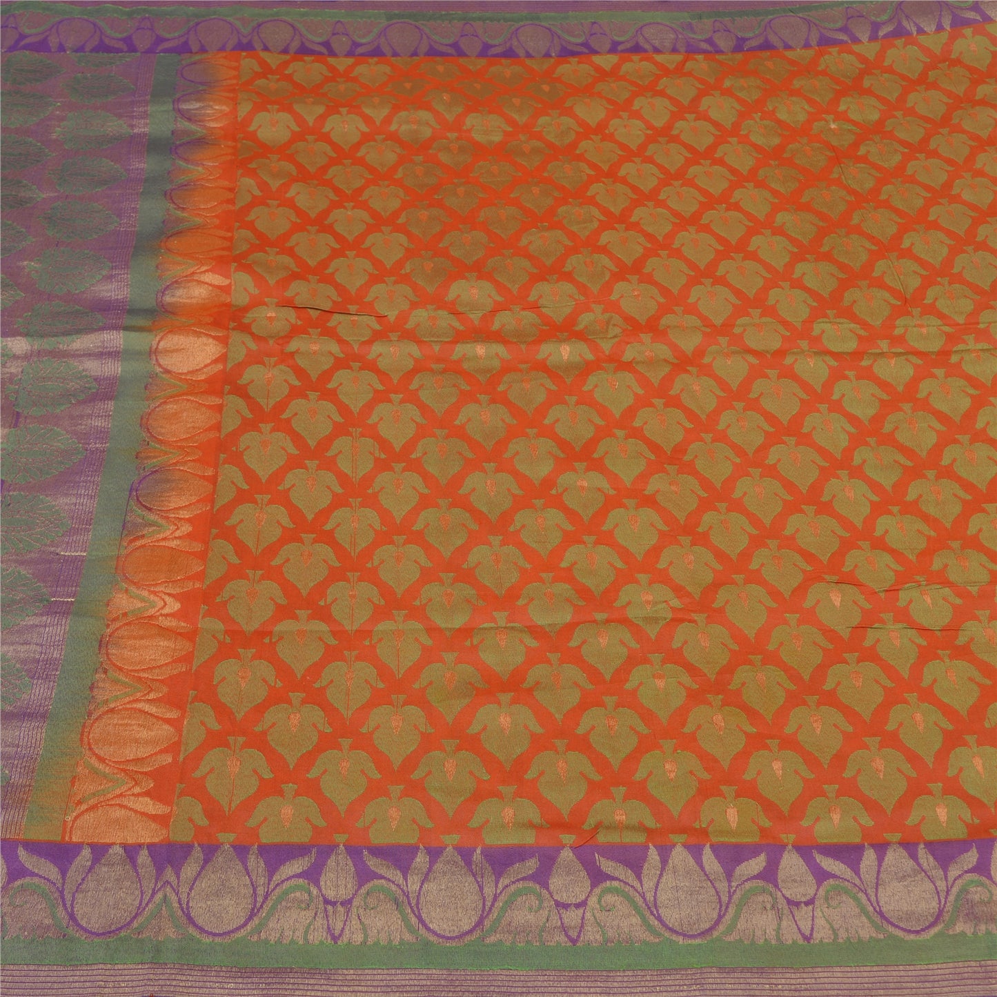 Sanskriti Vintage Peach/Purple Sarees Pure Silk Woven Premium Sari Sustainable Fabric