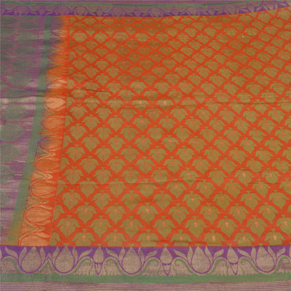 Sanskriti Vintage Peach/Purple Sarees Pure Silk Woven Premium Sari Sustainable Fabric